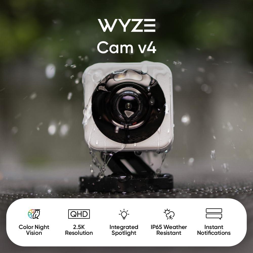 imageWYZE Cam v4 25K HD WiFi Smart Home Security Camera IndoorOutdoor PetBaby Monitor Motion Activated SpotlightSiren Color Night Vision 2Way Audio Works with Alexa ampamp Google Wired GreyWhite