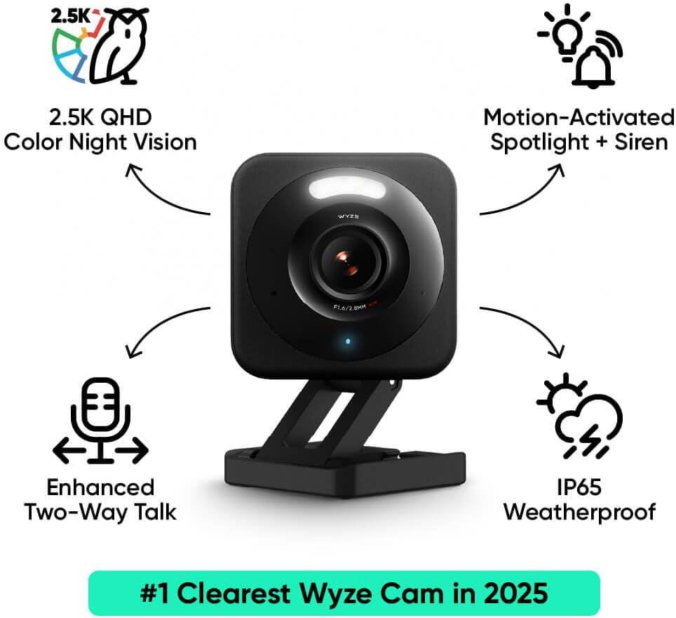 imageWYZE Cam v4 25K HD WiFi Smart Home Security Camera IndoorOutdoor PetBaby Monitor Motion Activated SpotlightSiren Color Night Vision 2Way Audio Works with Alexa ampamp Google Wired GreyBlack