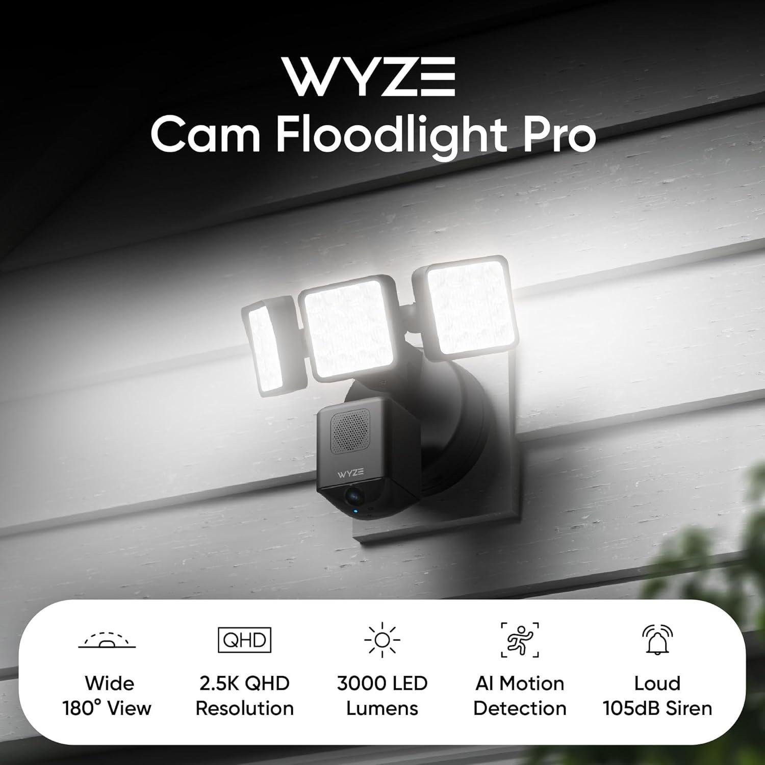 imageWYZE Floodlight Camera Pro with Plugin Mount PCMag Editors Choice 3000Lumen LEDs 25K HD Outdoor Security Camera Color Night Vision Wall Mount with 20ft Power Cable Easy Installation Black