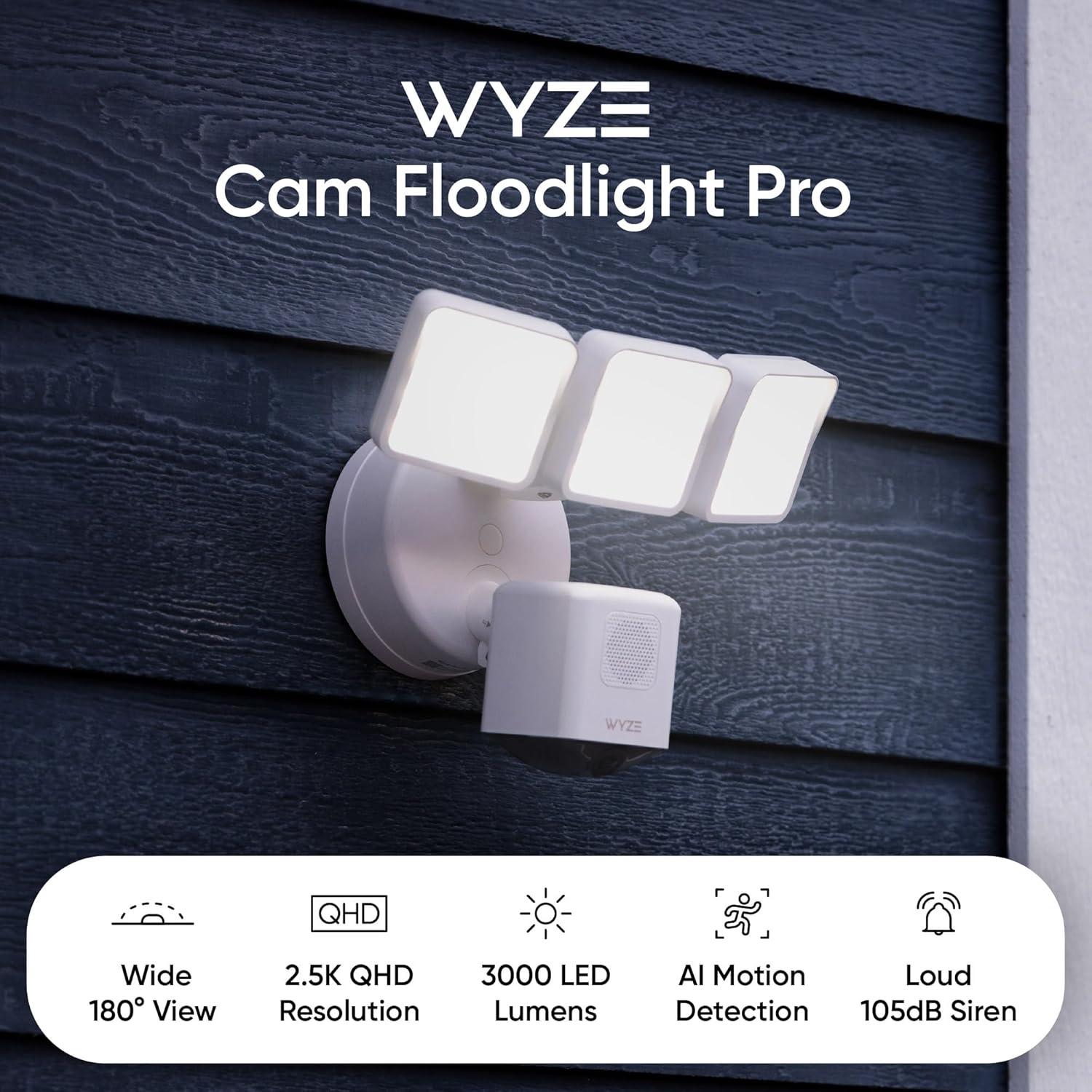 imageWYZE Floodlight Camera Pro with Plugin Mount PCMag Editors Choice 3000Lumen LEDs 25K HD Outdoor Security Camera Color Night Vision Wall Mount with 20ft Power Cable Easy Installation White