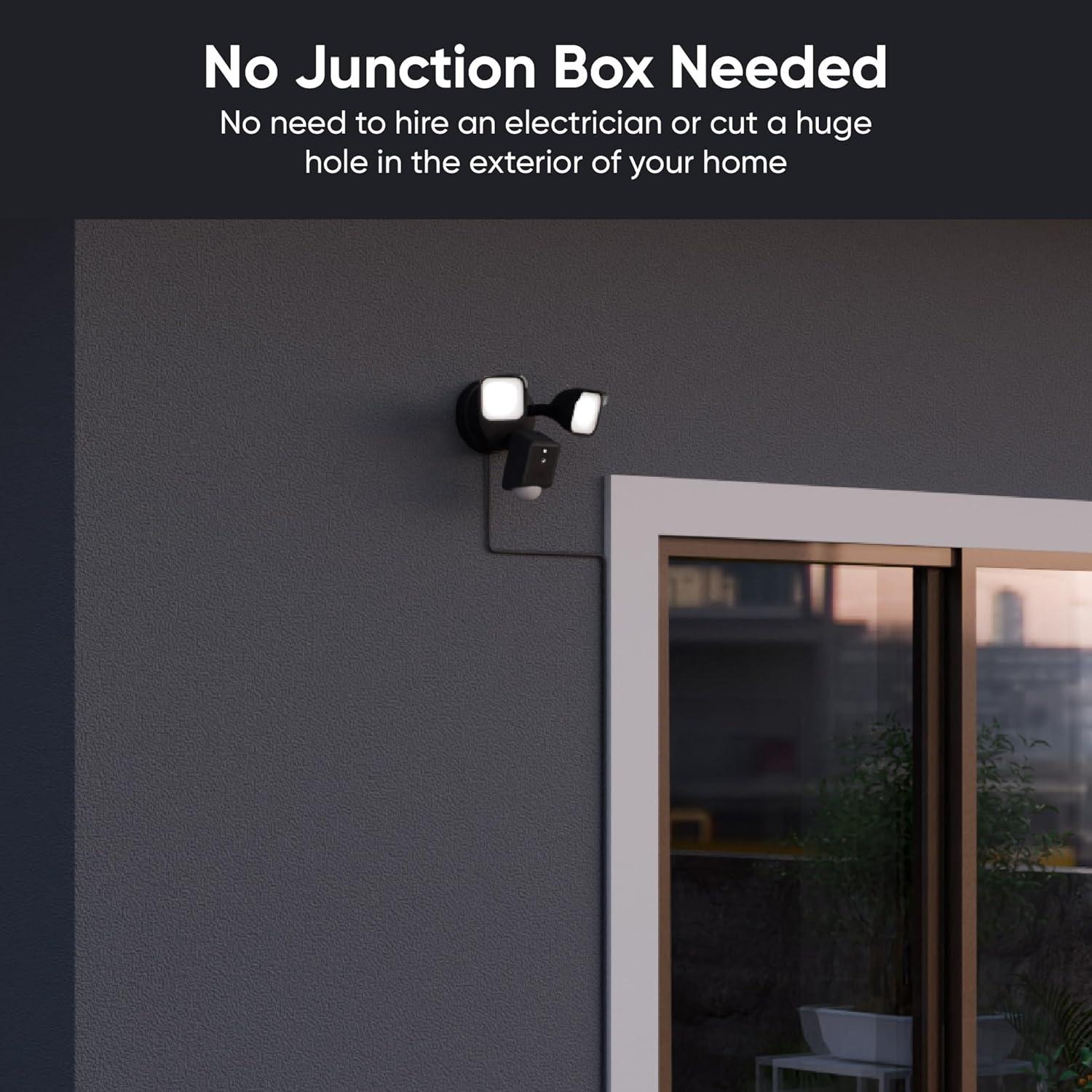 imageWYZE Floodlight Camera v2 with Plugin Mount 2K HD Outdoor Security Camera Color Night Vision Motion Activated Electrical Box with 20ft WeatherResistant Power Cable Easy Installation Black