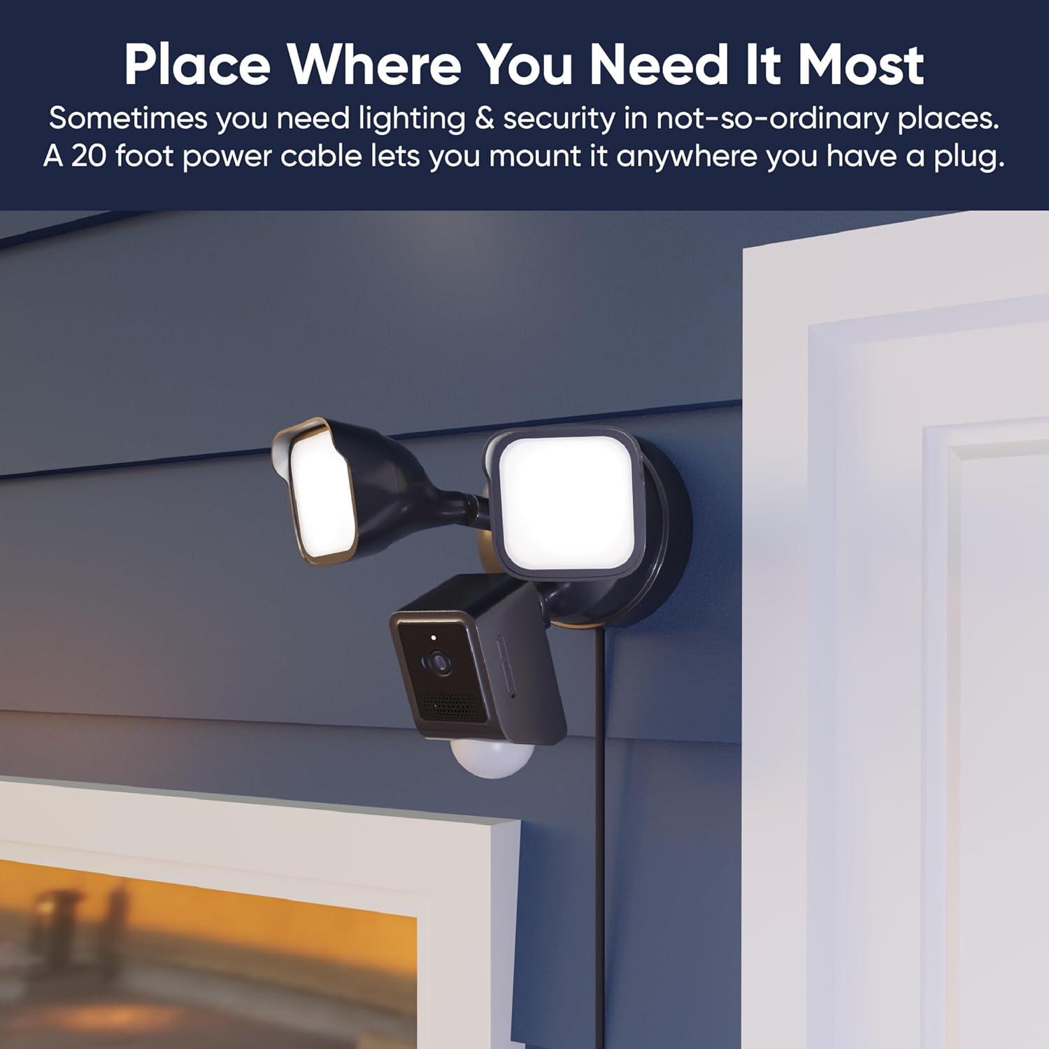 imageWYZE Floodlight Camera v2 with Plugin Mount 2K HD Outdoor Security Camera Color Night Vision Motion Activated Electrical Box with 20ft WeatherResistant Power Cable Easy Installation Black