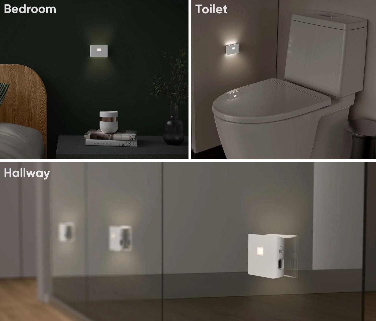 imageWYZE Rechargeable Night Lights with Dusk to Dawn ampamp Motion Sensors Warm ampamp Soft White Stair Lights for Bathroom Hallway Linkable Magnetic Mount 3 Pack3 Pack