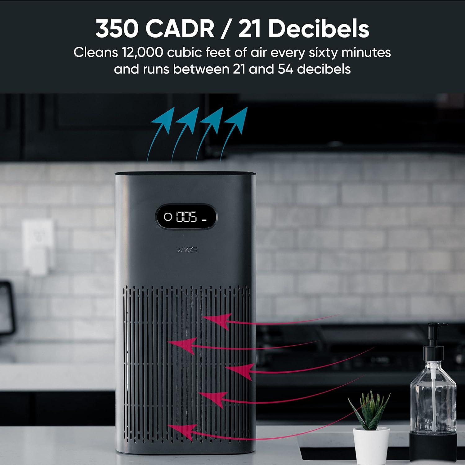 imageWyze Air Purifier with Wildfire Filter Special for Living Room Kitchen HEPA 13 21db Quiet with Sleep Mode Air Cleaner for Smoke Pollen Dander Hair 550 sq ft Smart WiFi Alexa Google BlackPremium