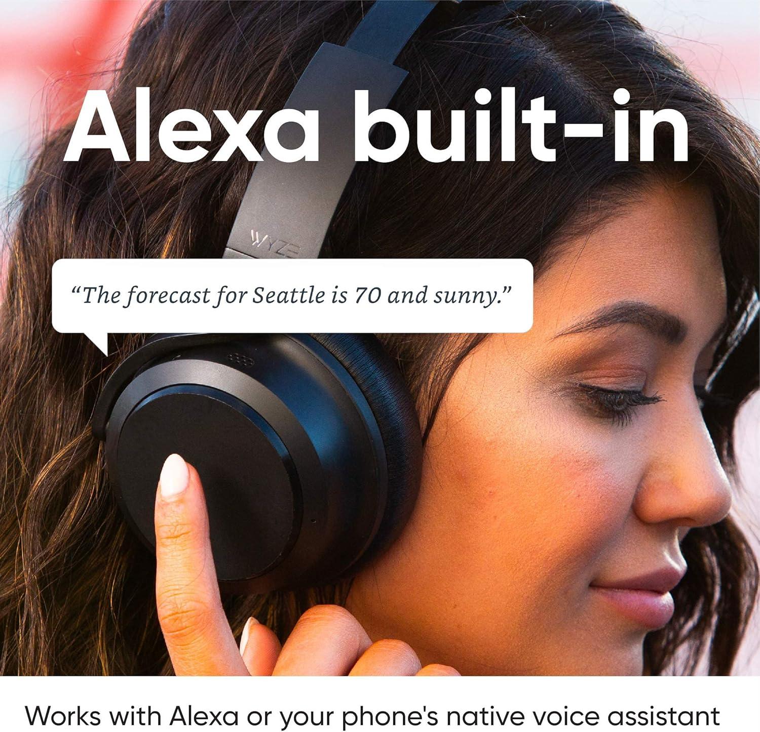 imageWyze Bluetooth 50 Headphones Over The Ear Headphones with Active Noise Cancellation HighFidelity Sound Transparency Mode Alexa Builtin BlackBlack