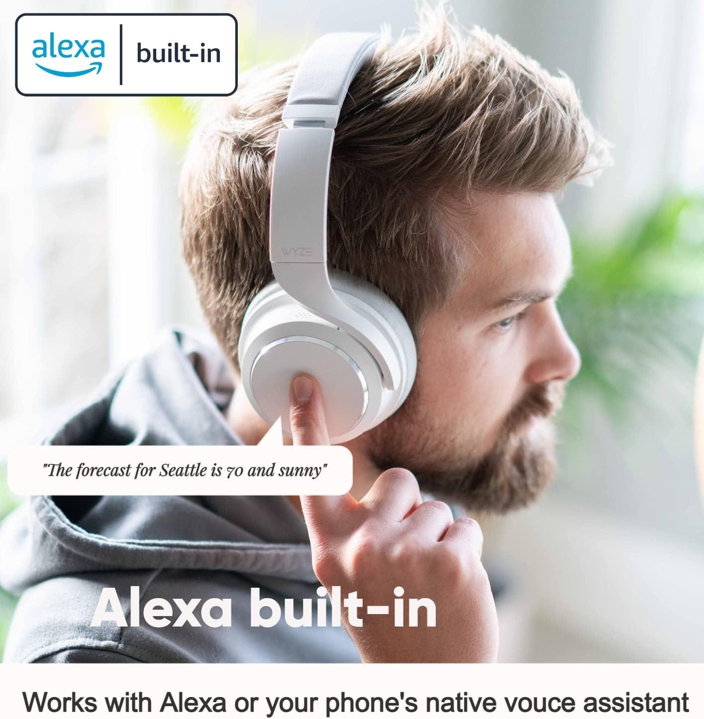 imageWyze Bluetooth 50 Headphones Over The Ear Headphones with Active Noise Cancellation HighFidelity Sound Transparency Mode Alexa Builtin BlackWhite