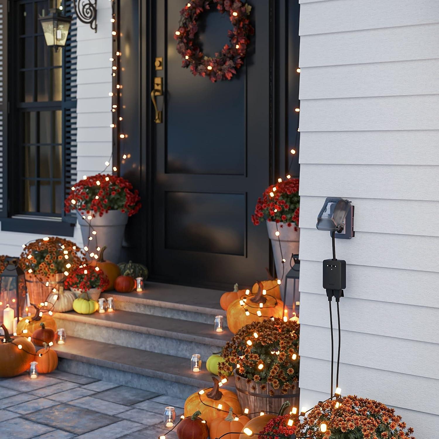 imageWyze Plug Outdoor Dual Outlets Energy Monitoring IP64 24GHz WiFi Smart Plug Works with Alexa Google Assistant IFTTT No Hub Required Black