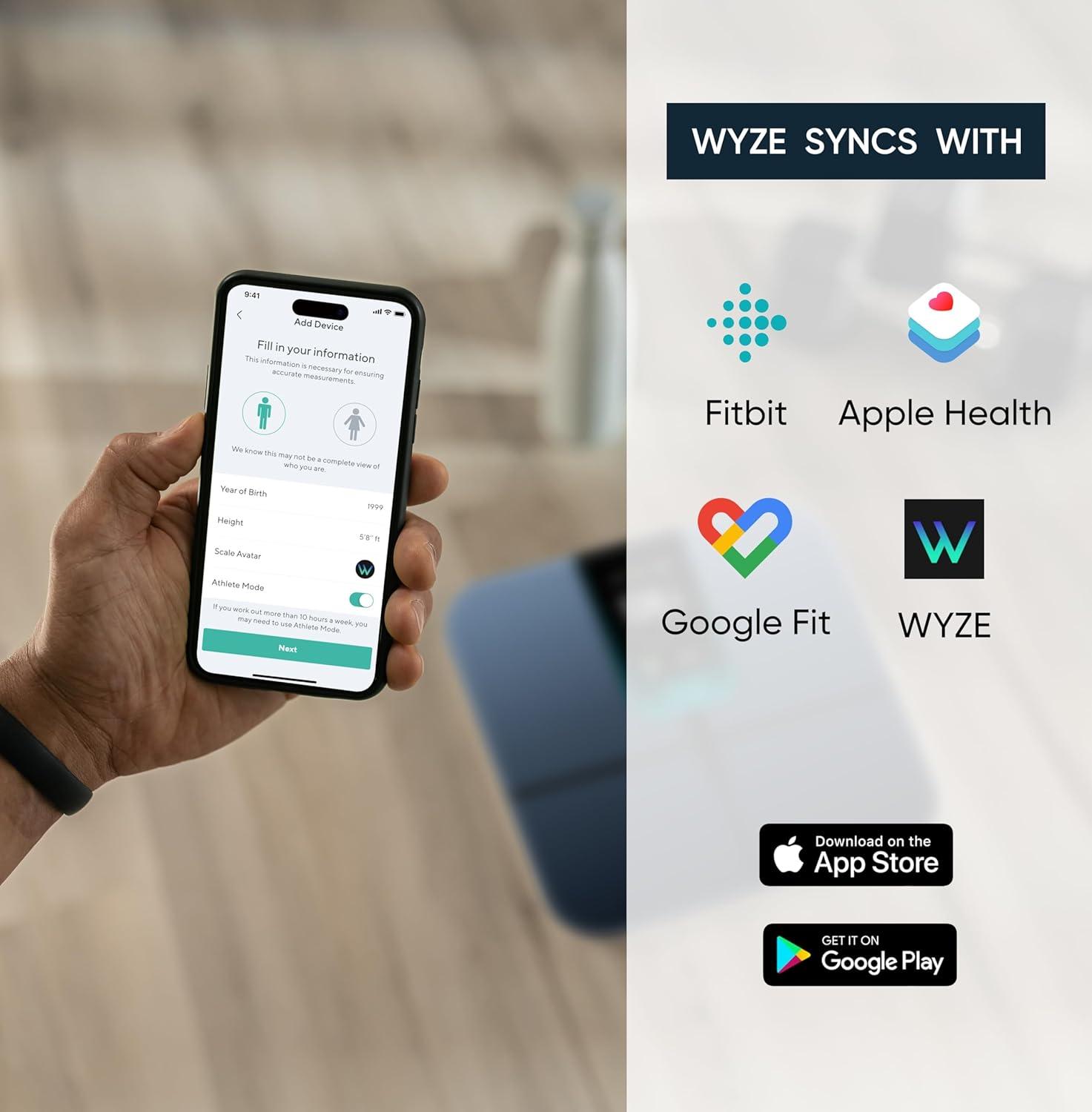 imageWyze Smart Scale Scale for Body Weight Digital Bathroom Scale for Body Fat BMI and Heart Rate Body Composition Analyzer with App Batteries Included Bluetooth 400 lb BlackWyze Scale Ultra Black