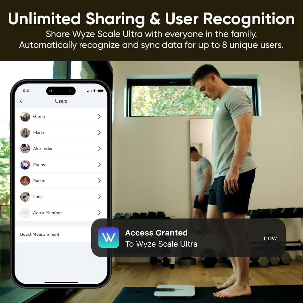 imageWyze Smart Scale Scale for Body Weight Digital Bathroom Scale for Body Fat BMI and Heart Rate Body Composition Analyzer with App Batteries Included Bluetooth 400 lb BlackWyze Scale Ultra Black