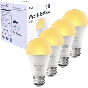 imageWyze Bulb White 800 Lumen 90CRI WiFi TunableWhite A19 Smart Light Bulb Compatible with Alexa and Google Assistant TwoPack4 Pack