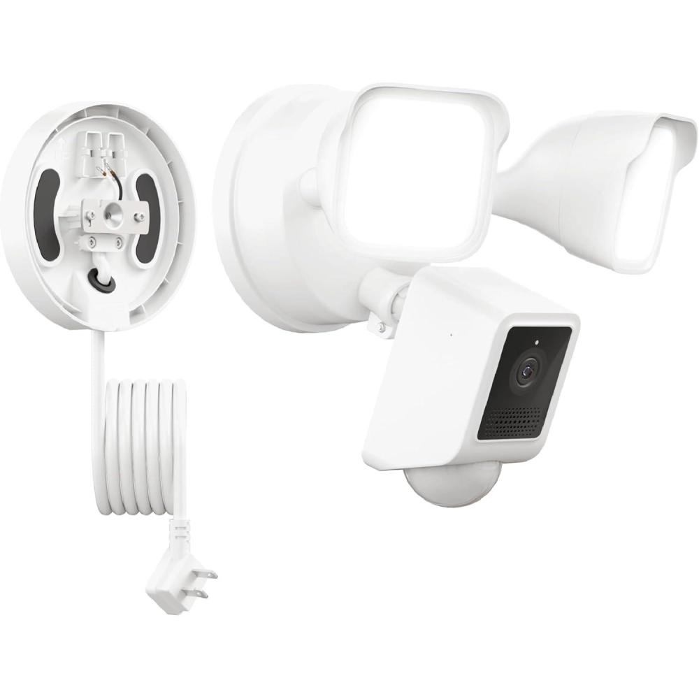 imageWYZE Floodlight Camera v2 with Plugin Mount 2K HD Outdoor Security Camera Color Night Vision Motion Activated Electrical Box with 20ft WeatherResistant Power Cable Easy Installation White