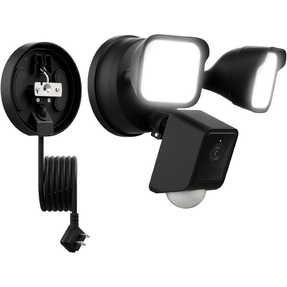 imageWYZE Floodlight Camera v2 with Plugin Mount 2K HD Outdoor Security Camera Color Night Vision Motion Activated Electrical Box with 20ft WeatherResistant Power Cable Easy Installation Black