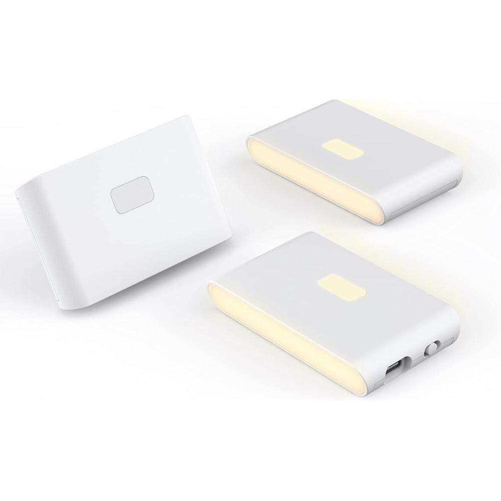imageWYZE Rechargeable Night Lights with Dusk to Dawn ampamp Motion Sensors Warm ampamp Soft White Stair Lights for Bathroom Hallway Linkable Magnetic Mount 3 Pack3 Pack