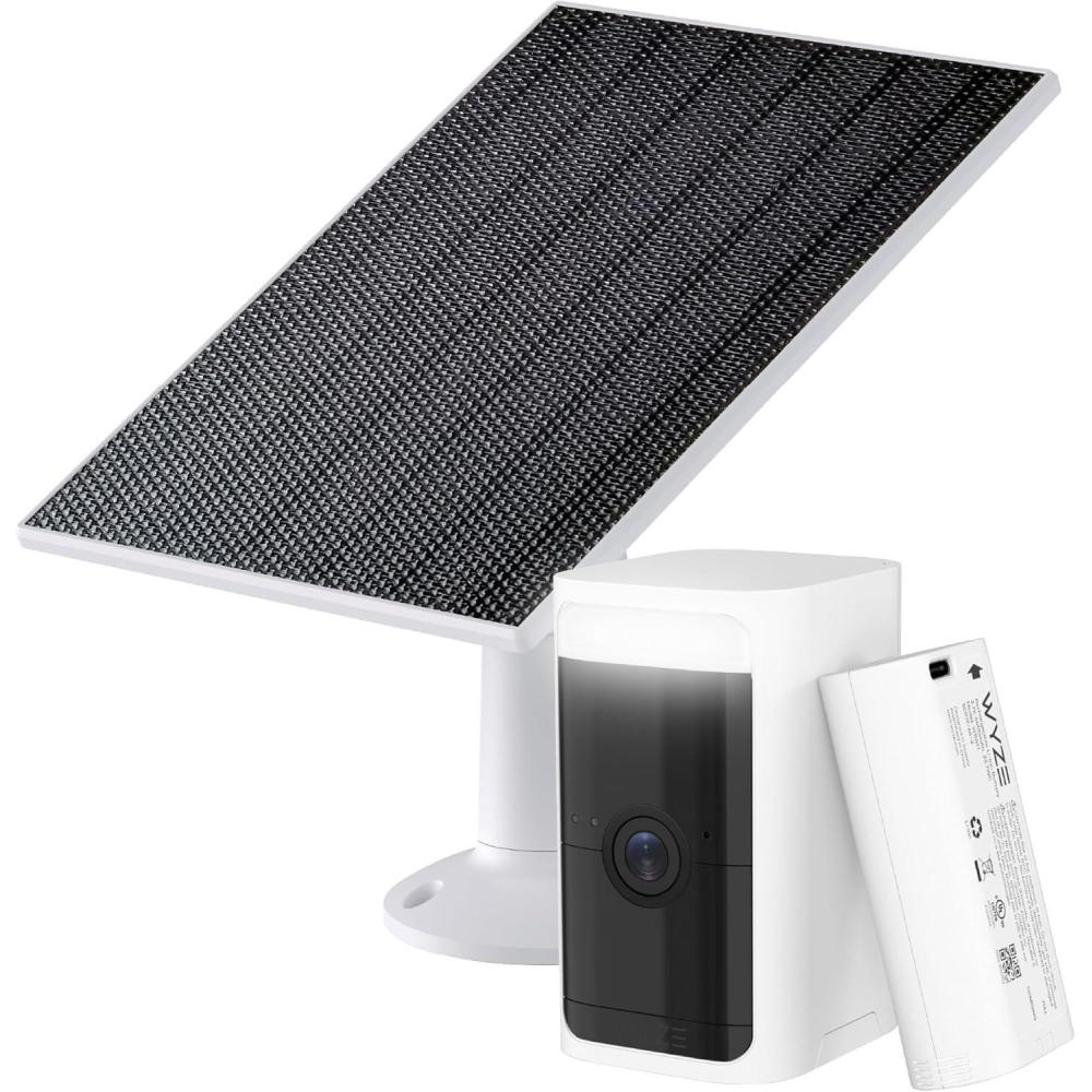 imageWYZE Wireless OutdoorIndoor Battery Security Camera 25K HDR Color Night Vision Motion Detection SpotlightampampSiren 2Way Audio AlexaampampGoogle Assistant Compatible Solar Panel for Solar ChargingWhite