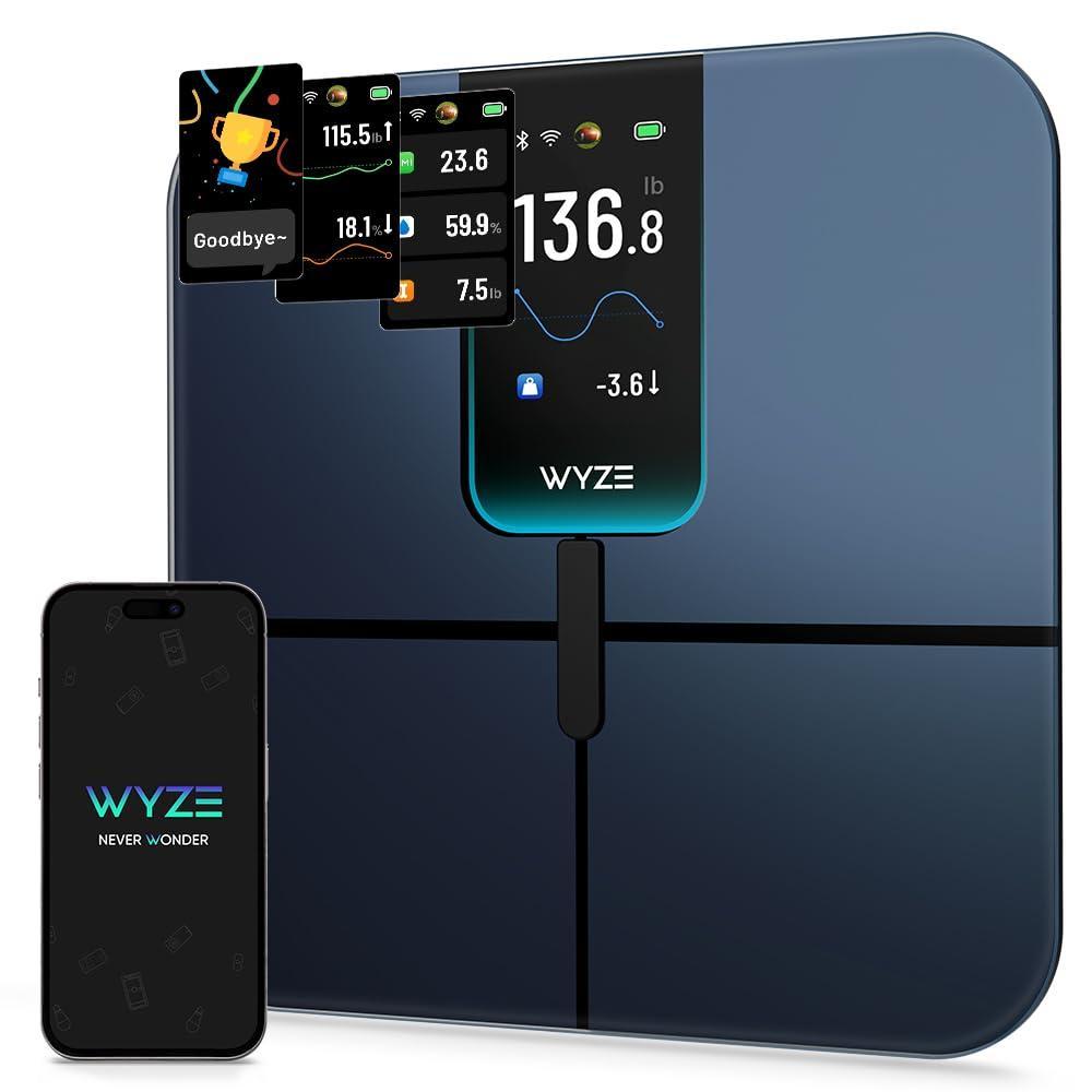 imageWyze Smart Scale Scale for Body Weight Digital Bathroom Scale for Body Fat BMI and Heart Rate Body Composition Analyzer with App Batteries Included Bluetooth 400 lb BlackWyze Scale Ultra Black
