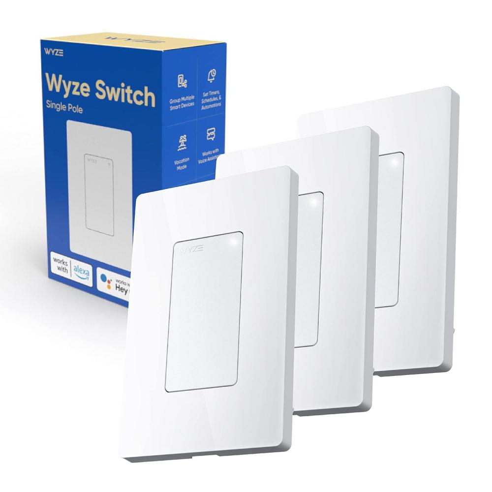 imageWyze Switch 24 GHz WiFi Smart Light Switch SinglePole Needs Neutral Wire Compatible with Alexa Google Assistant and IFTTT No Hub Required 3Pack White3Pack