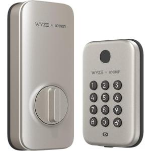 imageWyze AutoLock Bolt Fingerprint Keyless Entry Door Smart Bluetooth Deadbolt Replacement Backlit Keypad IPX5 Weatherproof inApp History and Scheduled Access BHMA UL 20Min Fire RatedSatin Nickel