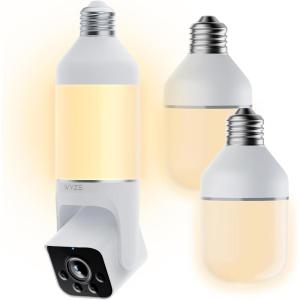 imageBundle of WYZE Bulb Cam Security Camera and 2 Pack of Accessory Bulbs 2K HD Security Cameras Wireless Outdoor Indoor Dimmable 800 Lumens LED Bulb Soft White 3000k E26 BaseBulb Cam2 Extra Bulbs